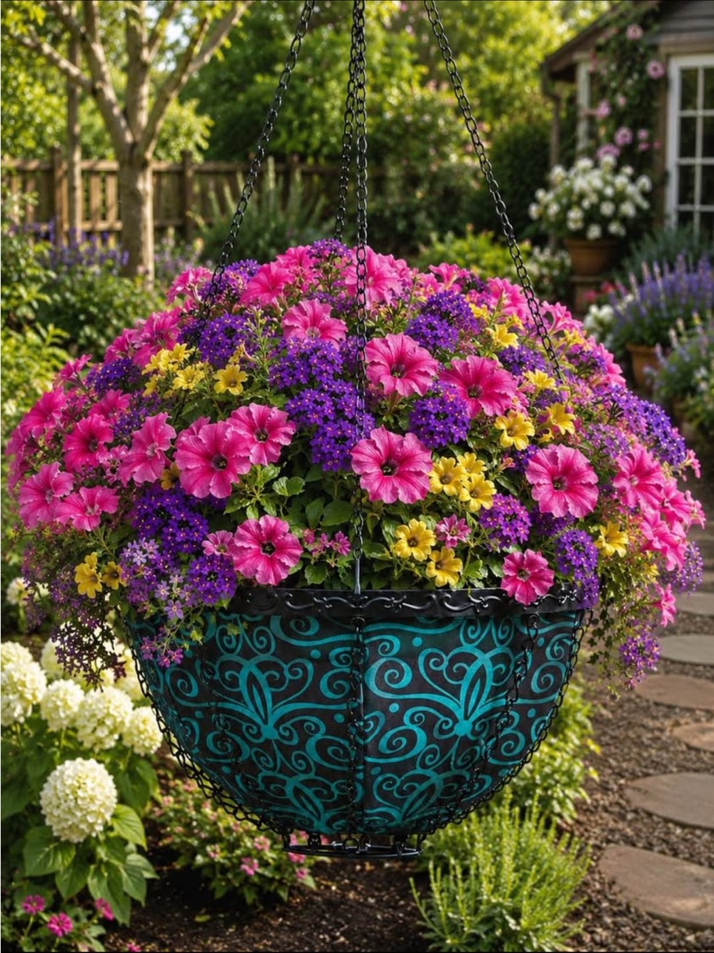 Toland Hanging Art Planter 14” Decorative Outdoor Flower Basket New